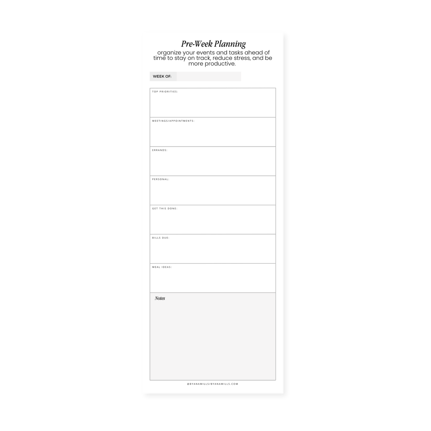 Free Pre-Week Planning Sheet | Printable